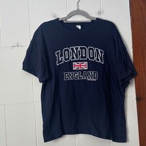London England Navy Blue Graphic T-Shirt Union‎ Jack Ringspun Cotton Large
